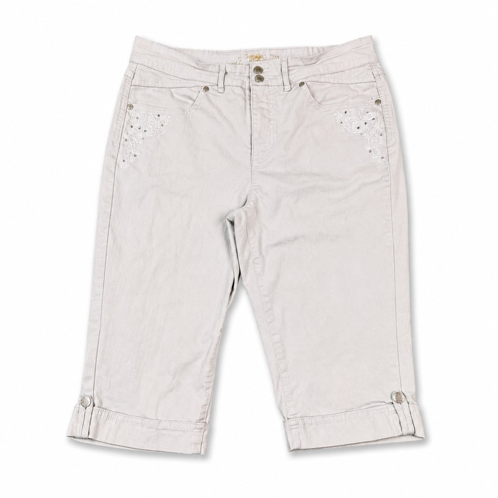 Hannah Cathy Bermuda Shorts Womens Size 8 Gray Stretch Embroidered Rhinestone